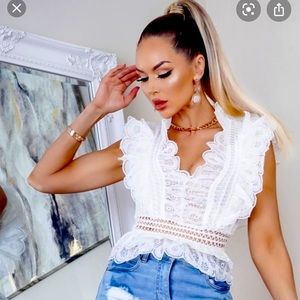 White Crochet Lace Frill Top